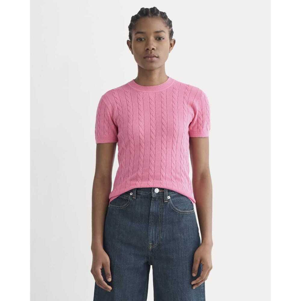 Everlane Women's Cable Crew Neck in Cotton Cashmere Sweater in Pink, Sz XS NEW